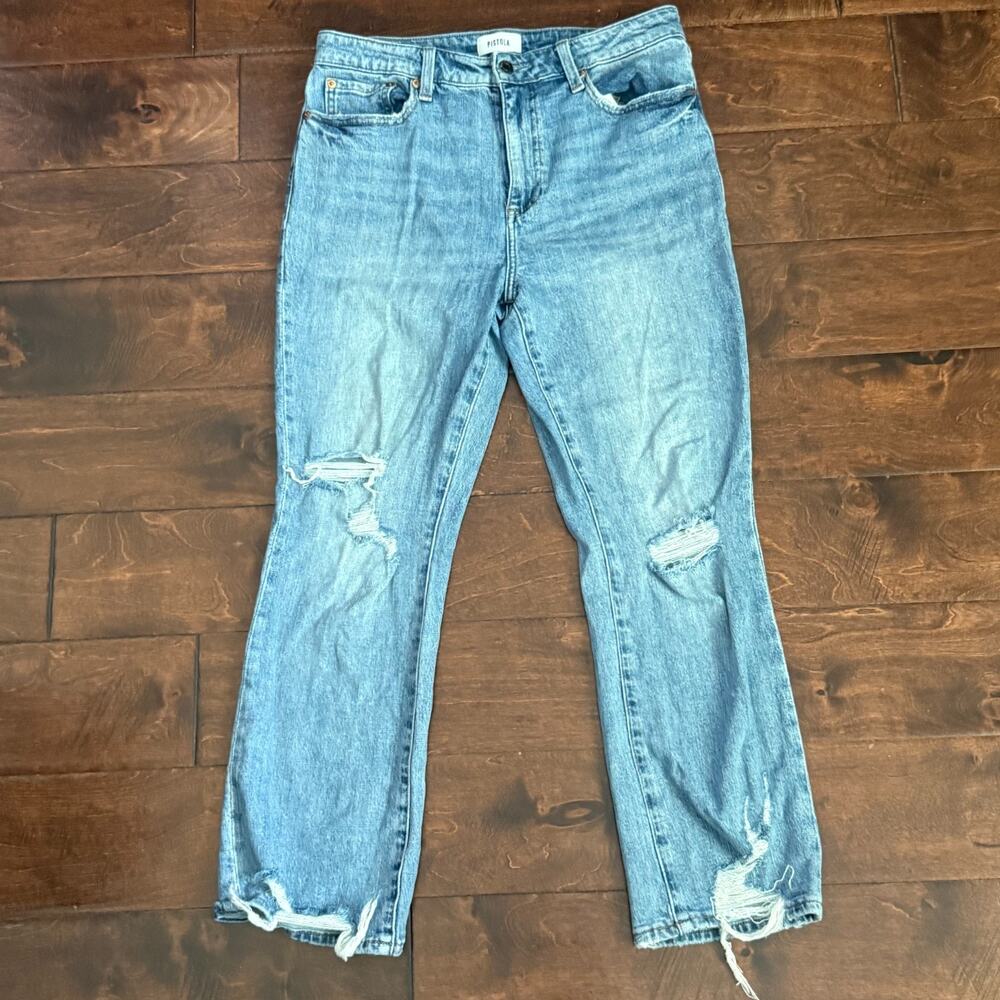pistola Light Blue Distressed Cropped Jeans